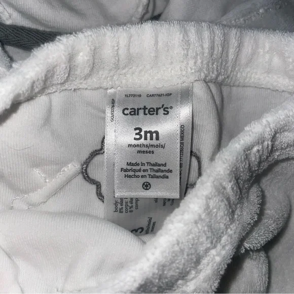 Carter’s Baby Boys 2PC Outfit 3M Fleece White Zip Hoodie Ears Lamb Pants Set - Picture 4 of 4